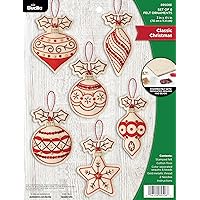 Bucilla Felt Applique 6 Piece Ornament Making Kit, Classic Christmas, Perfect for DIY Arts and Crafts, 89508E
