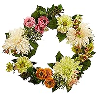 Nearly Natural 22in. Artificial Dahlia and Mum Wreath