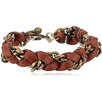 Ettika Rust Leather and Brass Chain Men's Mother Mary Charm Bracelet