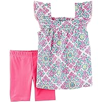 Carter's Infant Girls Pink Pastel Baby Outfit Floral Shirt & Pink Shorts Set