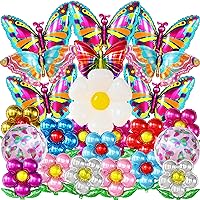 Huge, Flower Balloon and Butterfly Balloon - Pack of 25, Fairies Theme Butterfly Party Decorations | Flowers and Butterfly Balloons for Butterfly Birthday Decorations | Spring Floral Theme Party Decor