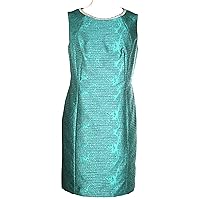 Tahari by ASL Crystal Beaded Neck Jacquard Sheath Dress Size 10 Emerald Green