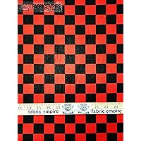 Polycotton Printed Checkered Black & RED Fabric / 60