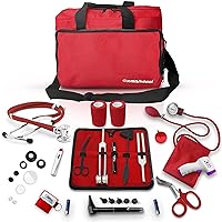 ASA Techmed Nurse Starter Kit - Stethoscope, Blood Pressure Monitor, Tuning Forks, and More - 18 Pieces Total (Red)