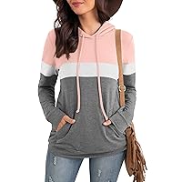 PrinStory Womens Sweatshirts Long Sleeve Casual Color Block Pullover Hoodies Fall Outfits 2023 Clothes