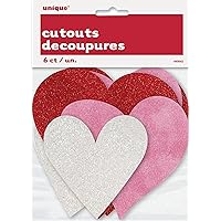 Multicolor Glittering Mini Hearts Cut Outs (Pack of 6) - Assorted Sparkling Designs Decorations, Perfect for Birthdays, Valentine's & Themed Parties