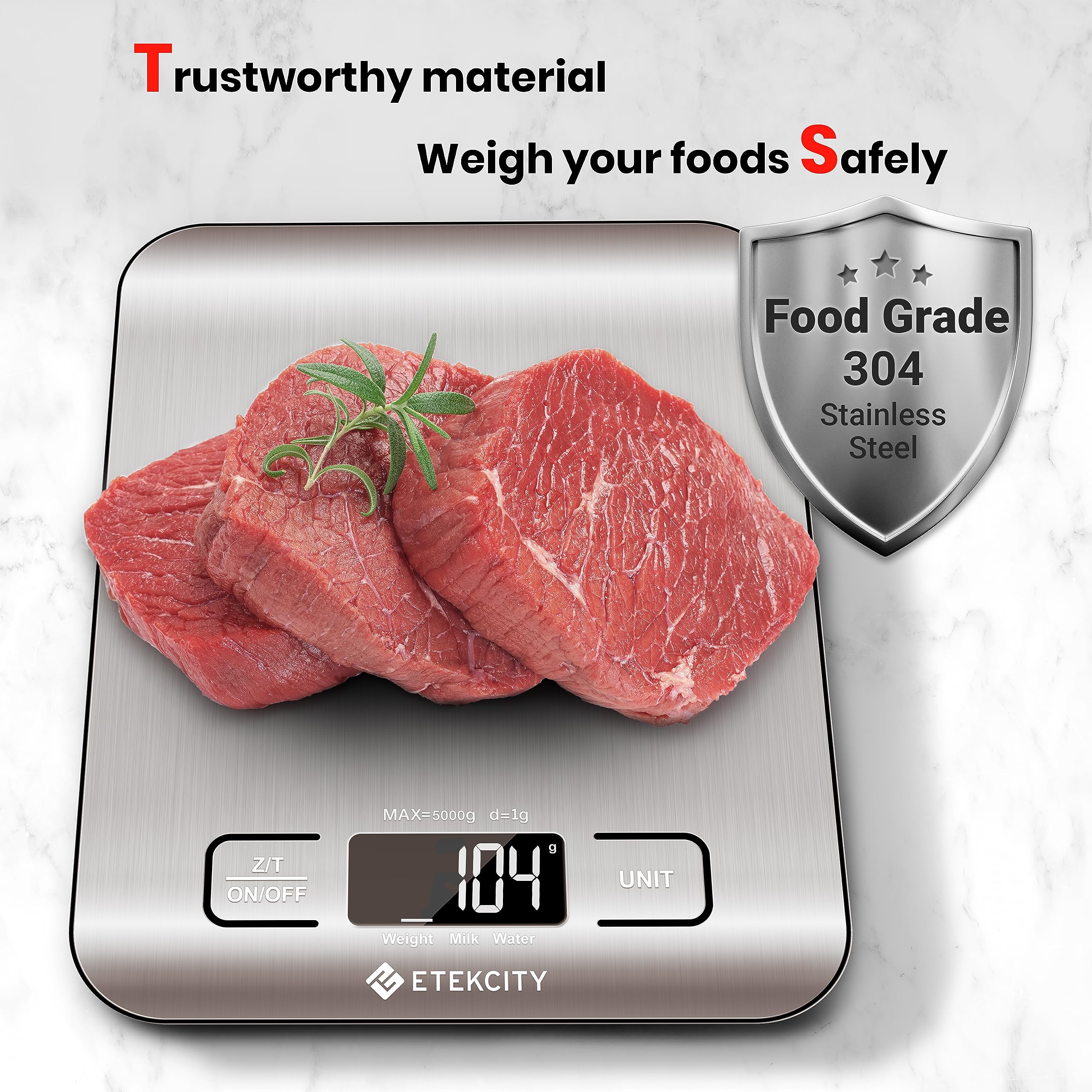 Etekcity Food Kitchen Scale, Digital Grams and Ounces for Weight Loss, Baking, Cooking, Keto and Meal Prep, LCD Display, Medium, 304 Stainless Steel