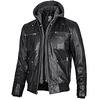 Decrum Hooded Leather Jackets Men - Casual Real Lambskin Mens Leather Jacket