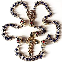 elegantmedical handmade Gold Ladder to Heaven Lapis Lazuli & Enamel Beads Catholic Rosary crucifix Necklace