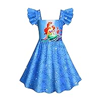 Mermaid Princess Dress Toddler Girls Cartoon Dress Home Casual Wear for Kids 3-7 Years