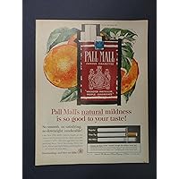 Pall Mall Cigarettes. 1962 full page print advertisement. (hand painted ad/oranges,pack cigarettes,.) original vintage magazine Print Art.