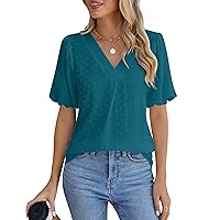 Blooming Jelly Women Dressy Casual Tops Business Work Blouses Summer Shirts Swiss Pot Puff Sleeve V Neck Outfits 2024