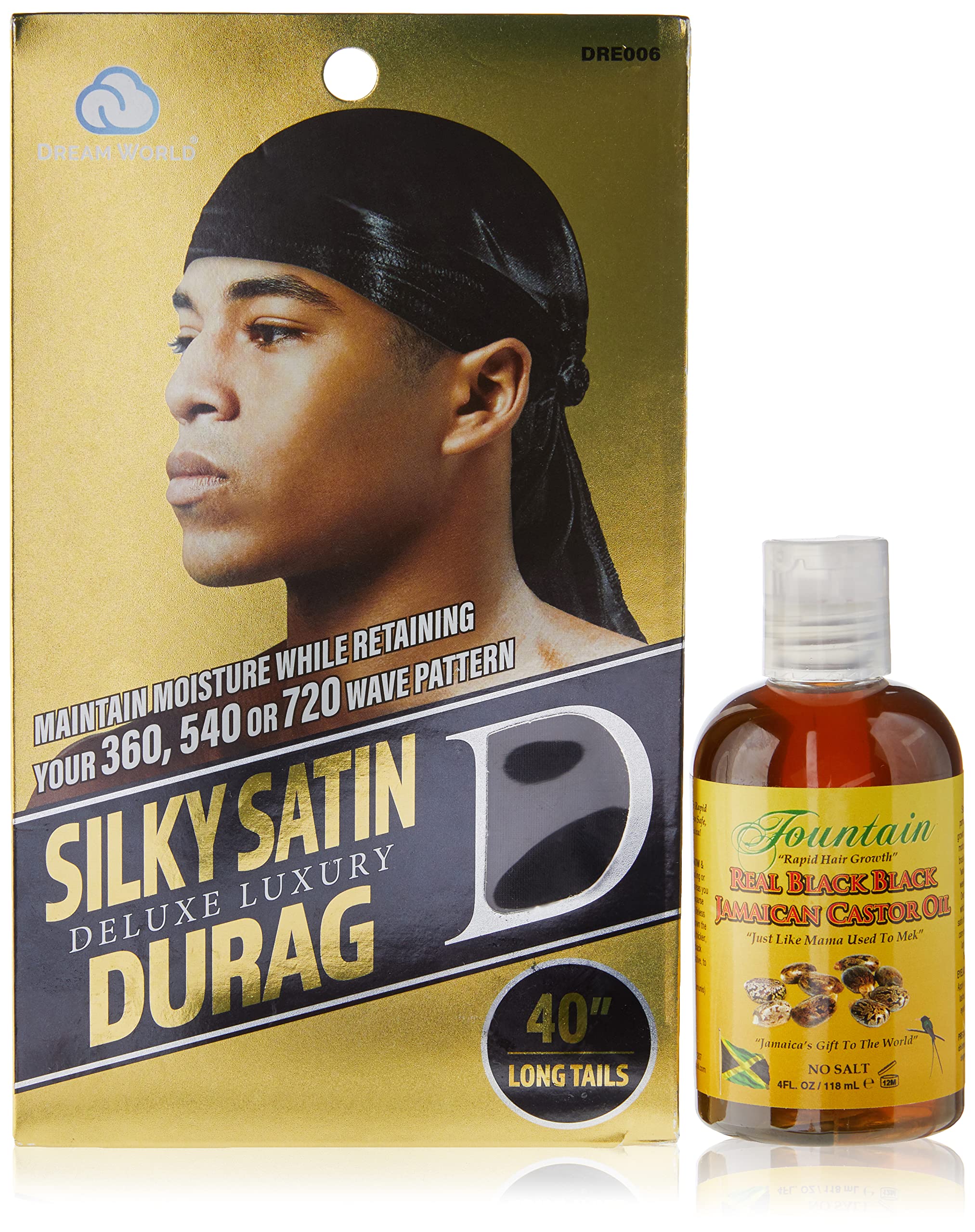Fountain Real Black Black Jamaican Castor Oil - Beard Growth Oil - Mustache Growth - Beard Thickener - Hair Oil For Men - Luxury Satin Durag - 4 Oz