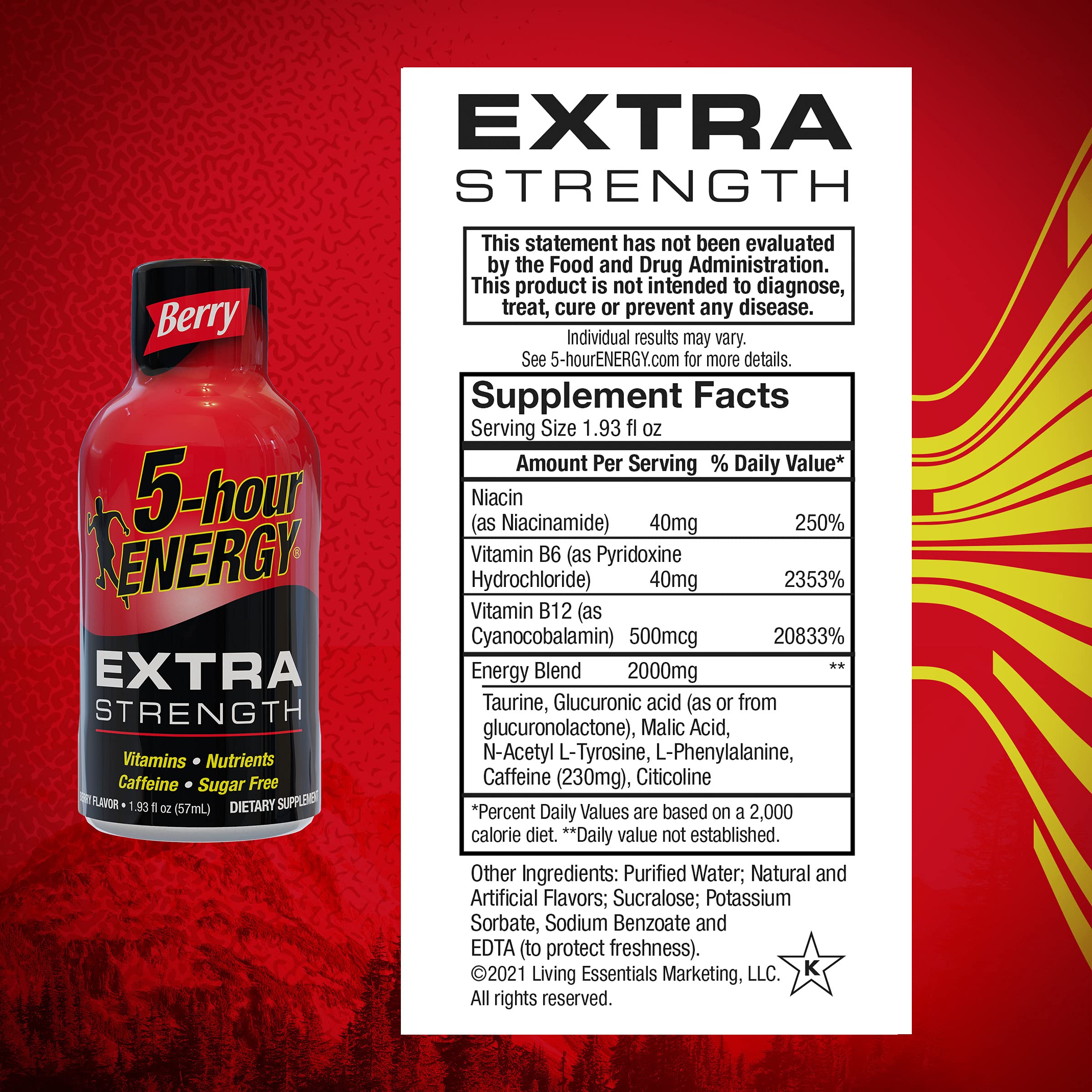 5-Hour ENERGY Shots Extra Strength | Berry Flavor | 1.93 oz. 30 Count | Sugar Free 4 Calories | Amino Acids and Essential B Vitamins | Dietary Supplement | Feel Alert and Energized