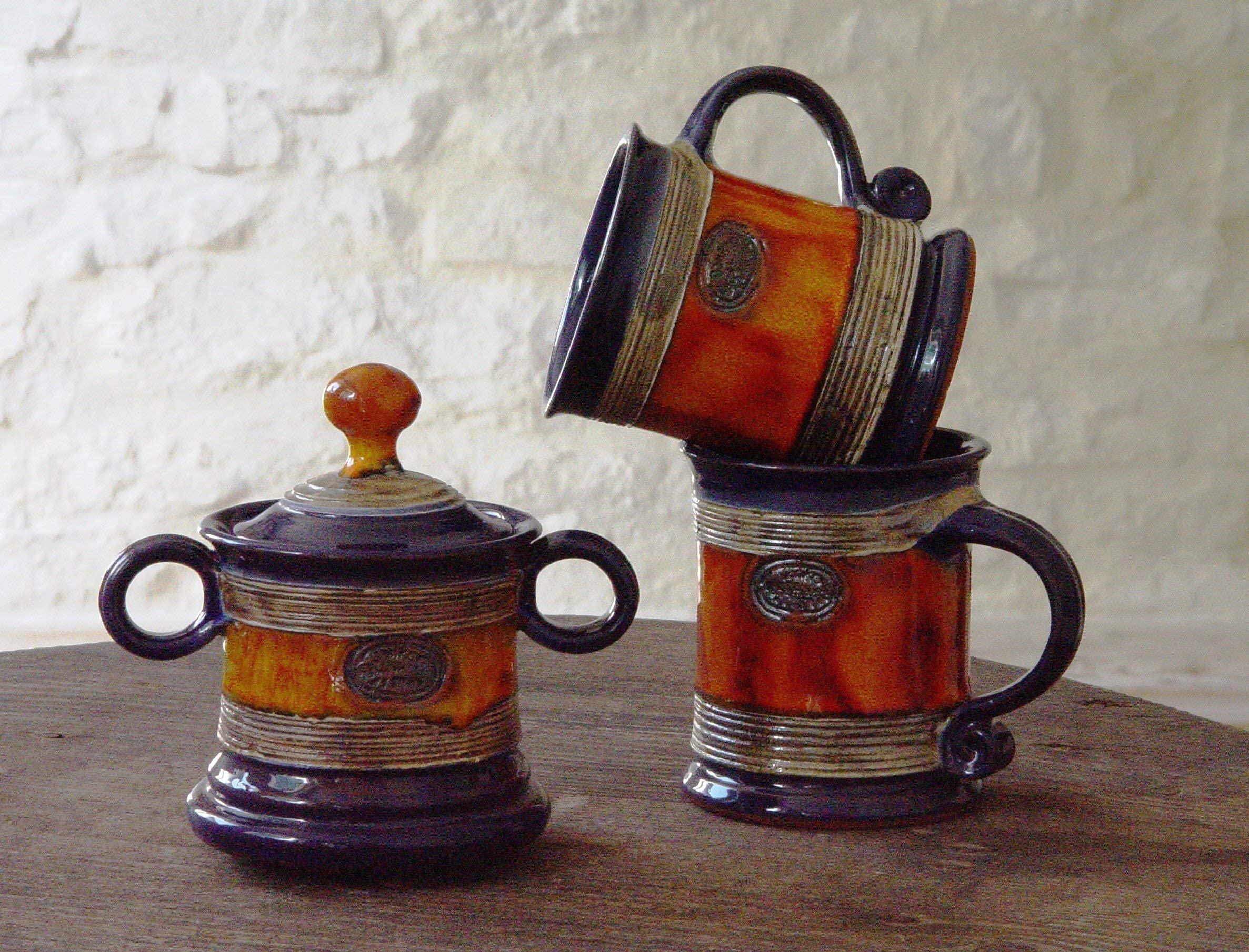 Blue and Orange Wheel Thrown Pottery Coffee or Tea Mug