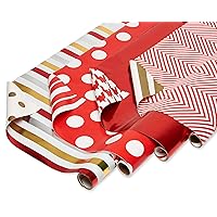 American Greetings Reversible All-Occasion Wrapping Paper, Red and Gold Patterns (4 Rolls, 120 sq. ft)