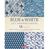 Blue & White Gift Wrapping Papers: 12 Sheets of 18 x 24 inch Wrapping Paper