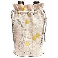 3dRose Cute Yellow, White, and Gray Honeycomb, Bird, Graph Collage - Wine Bags (wbg_328613_1)