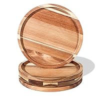 Trademark Innovations Wooden Plate Set 11 Inch Acacia Wood Plates Wood Dinner Plates (Set of 4)
