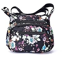 Nylon Floral Multi-Pocket Crossbody Purse Bags for Women Travel Shoulder Bag