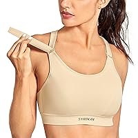 SYROKAN Front Adjustable Sports Bras for Women High Support Plus Size High Impact Padded Wireless Bra