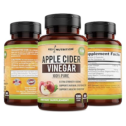 Apple Cider Vinegar 1500mg, 100% Organic, Pure & Raw - Healthy Digestion & Detox Support - 60 Day Supply