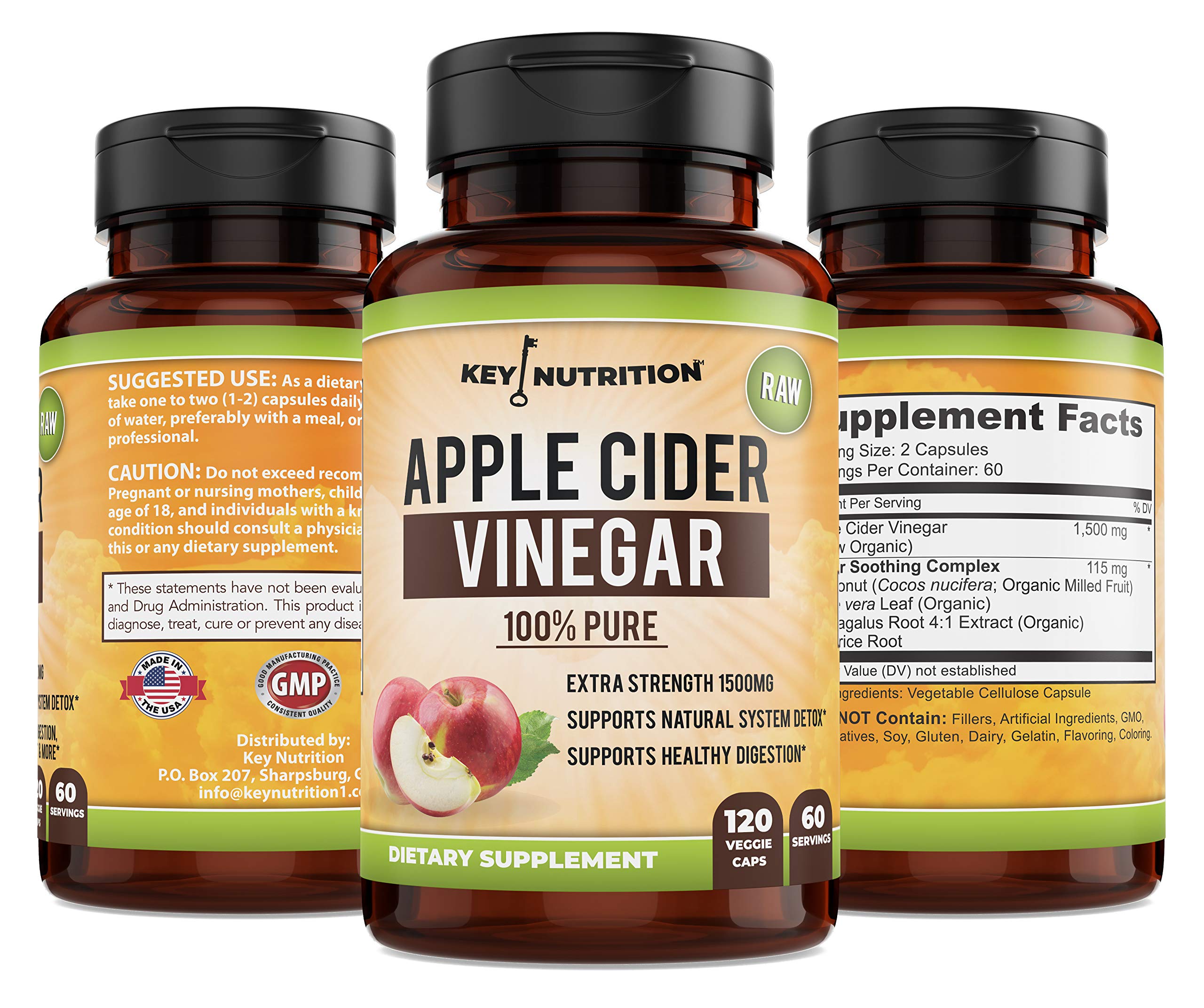 Apple Cider Vinegar 1500mg, 100% Organic, Pure & Raw - Healthy Digestion & Detox Support - 60 Day Supply