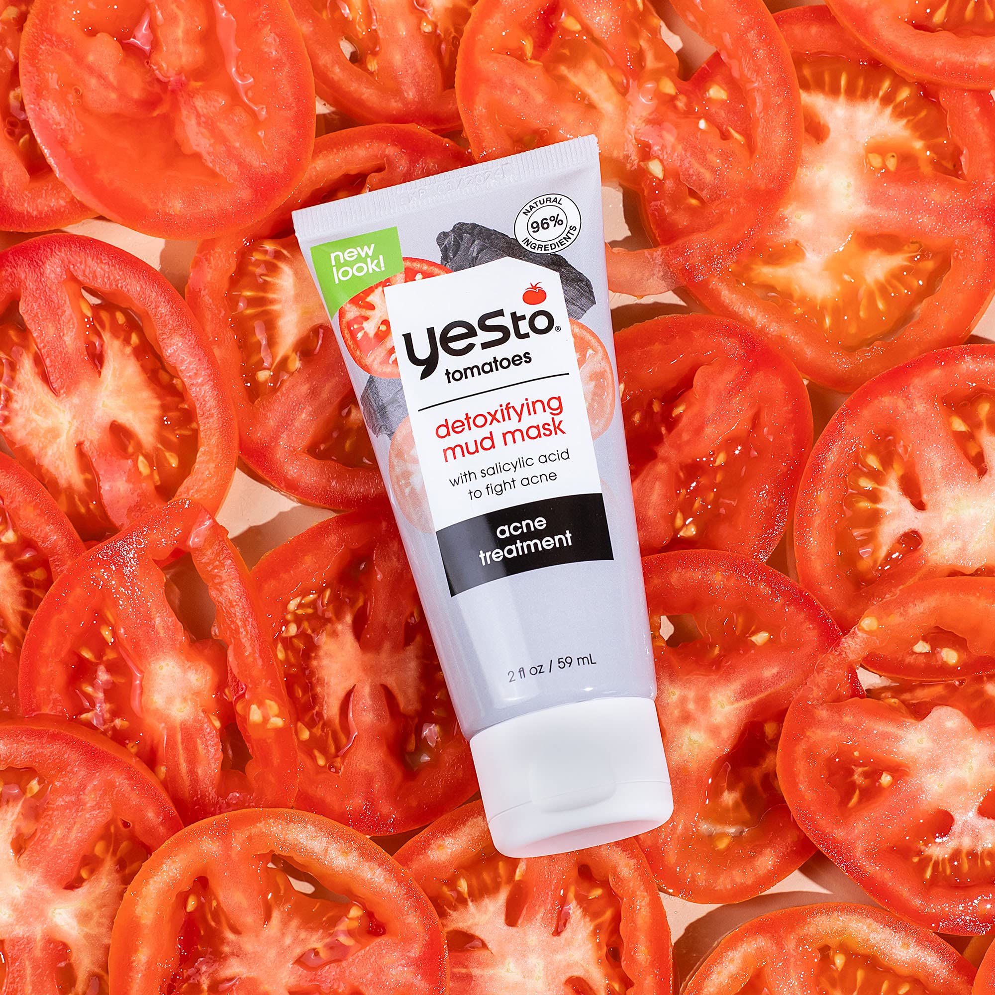 Yes To Tomatoes Clear Skin Detoxifying Charcoal Mud Mask For Acne Prone Skin Draw Out Impurities And Prevent Breakouts Contains Salicylic Acid 96 Natural Ingredients, Red, Tomato, 2.006 Fl Oz