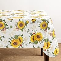 Elrene Home Fashions Sunflower Season Vintage Floral Water- and Stain-Resistant Vinyl Tablecloth with Flannel Backing, 60 Inches X 102 Inches, Rectangle