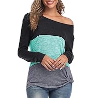 Andongnywell Women's Long-Sleeved one-Neck Loose Twist Casual T-Shirt Casual Soft Knot Side Twists Knit Blouse Top (Black 1,Small)