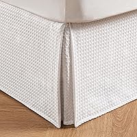 Pleated Waffle Weave Bed Skirt, Tailored Dust Ruffle 14 Inch Drop Easy Fit, Machine Washable (White, Queen - 14