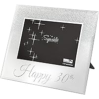 Maturi Glitter Photo Frame, Silver Mirrored, 6x4 inch, Happy 30th Gift