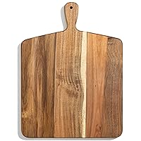 Acacia Wood Cutting Board and Chopping Board with Handle for Meat, Cheese Board, Vegetables, Bread, and Charcuterie - Decorative Wooden Serving Board for Kitchen and Dining Room, Large 17” x 13”