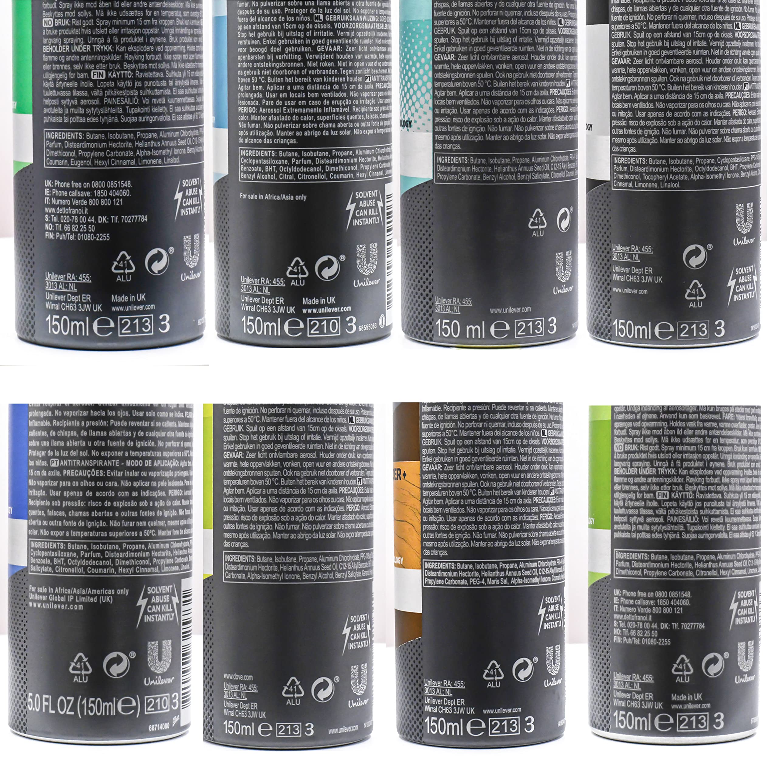 Dove Men+ Care Dry Spray Antiperspirant Deodorant 150 ML Pack of 6 Mixed Scents 5 Fl Oz (Pack of 6) 30 Fl Oz