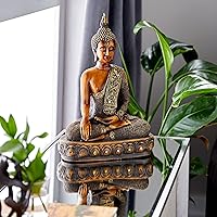 Deco 79 Polystone Buddha Decorative Sculpture Meditating Home Decor Statue with Engraved Carvings and Relief Detailing, Accent Figurine 12