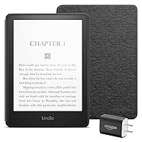 Kindle Paperwhite Essentials Bundle including Kindle Paperwhite (16 GB) - Denim - Without Lockscreen Ads, Fabric Cover - Black, and Power Adapter