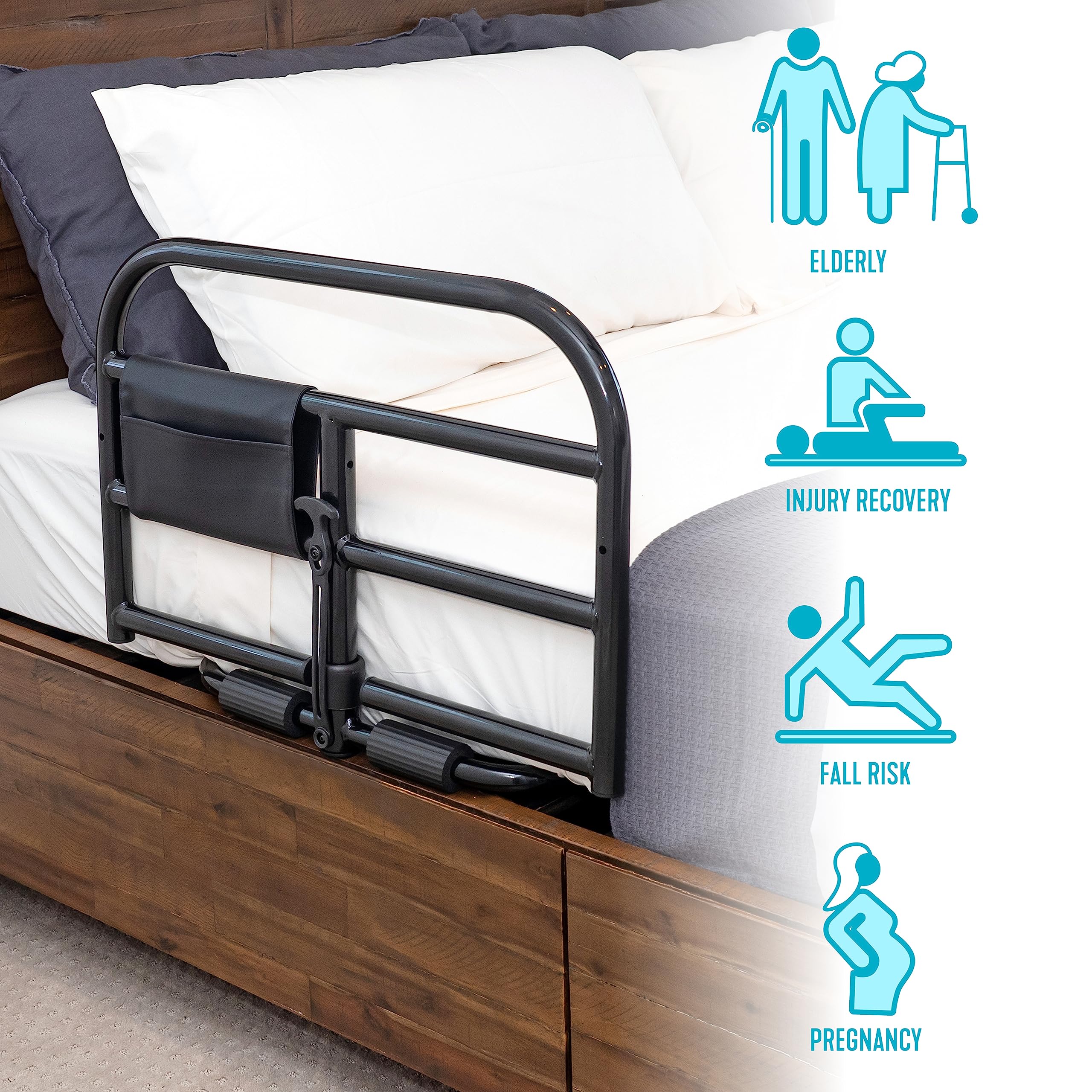 Stander Prime Safety Bed Rail, Bariatric Bed Bar Handle for Bed for Adults, Seniors, and Elderly, Under Mattress Bedside Rail, Fall Guard and Stand Assist, Fits Most King, Queen, Full, and Twin Beds