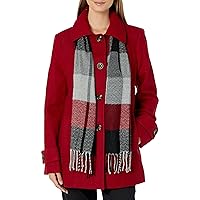 LONDON FOG Women's Single-Breasted Wool Blend Coat with Scarf