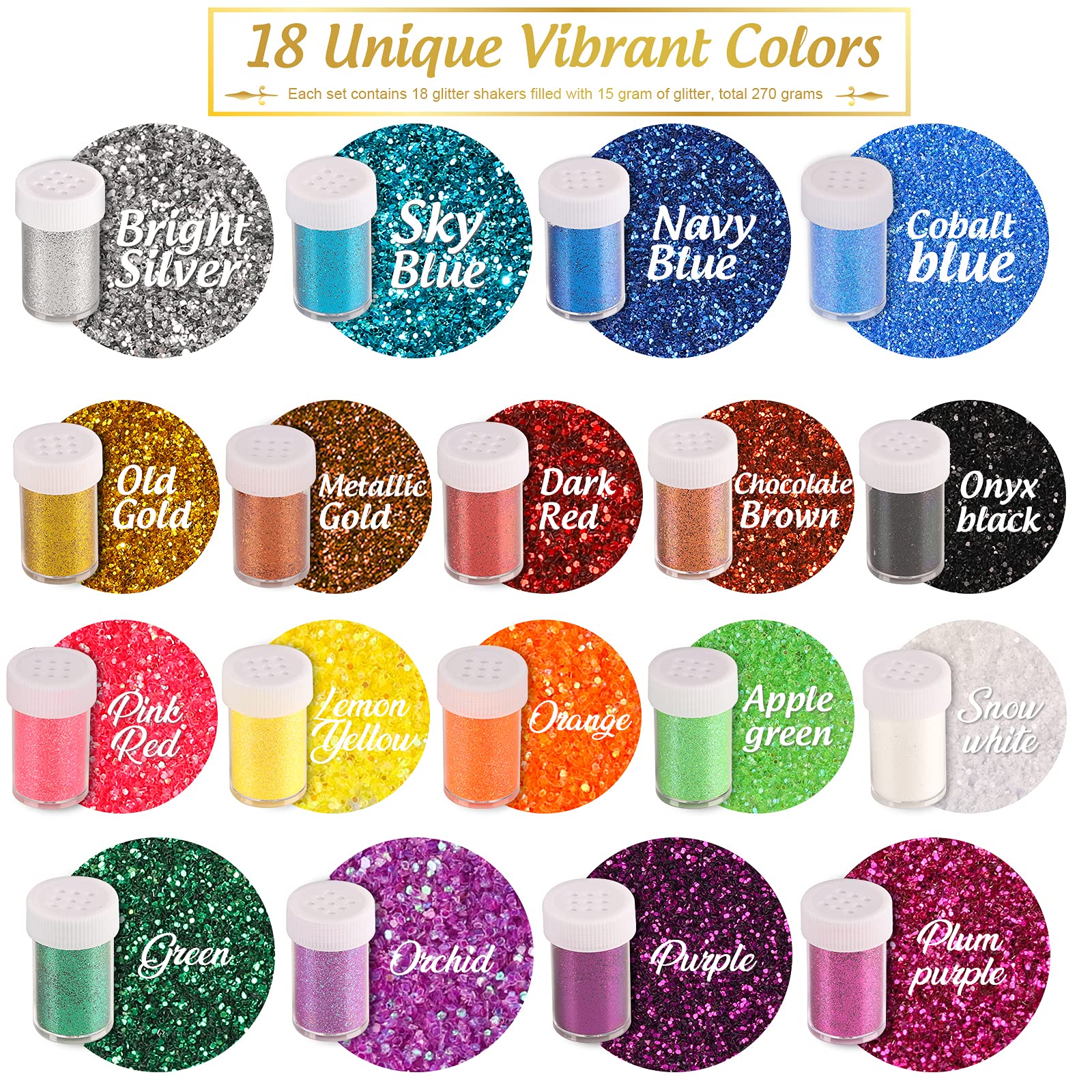 LEOBRO Glitter, 18 Pack Fine Glitter, Craft Glitter Powder Shake Jar, Multi  Assorted Set Extra Fine Glitter for Resin Art Crafts Tumbler Scrapbook