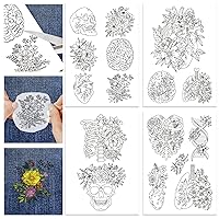GLOBLELAND 4 Sheets 16Pcs Flower and Skeleton Water Soluble Stabilizer Hand Sewing Stabilizers with Pre Printed Stick and Stitch Self Adhesive Wash Away Stabilizer for Bags Cloth Embroidery