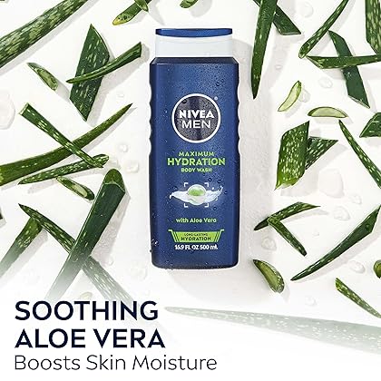 NIVEA MEN Maximum Hydration Body Wash, Aloe Vera Body Wash for Dry Skin, 16.9 Fl Oz (Pack of 3)