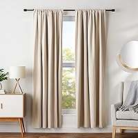Amazon Basics Room Darkening Blackout Window Curtain with Rod Pocket and Tie Back, 52 x 84 Inches, Grey Beige - Set of 2