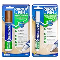 Grout Pen Tile Paint Marker: Waterproof Grout Colorant and Sealer Pen to Renew, Repair, and Refresh Tile Grout - Cleaner Coating Stain Pens - 2 Pack, 15mm Wide Brown and 5mm Narrow White Tip