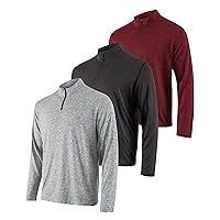 3 Pack: Men's Dry-Fit Active Quarter Zip Long Sleeve Athletic Performance Pullover (Available in Big & Tall)