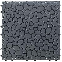 QI003970.5 Interlocking Cobbled Stone Look Garden Pathway Tiles, Decorative Floor Grass Pavers Anti-Slip Mat, 5 Pack, Gray