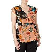 City Chic Women's Plus Size V-Neck Top with Bust Ruffle and Peplum Waist