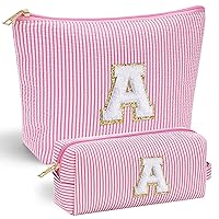 Graduation Gifts Personalized Initial Cute Pink Cosmetic Makeup Bag Make Up Bag Travel Toiletry Bag for Her Mom Girlfriend Wife Teacher Birthday Gifts for Women Skincare for Girls 10-12 A