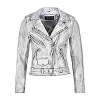 Ladies Gothic Leather Jacket Biker Fashion White Vintage Waxed Distressed Jacket MBF