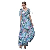 Italy Runway Women Silk Dress 2017 Summer Kimono V Neck Cherry Flower Print Waist Shirred Layers Sheath Swing Vestodios