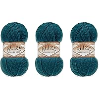 Alize Angora Gold Yarn 20% Wool 80% Acrylic Lot of 3skn 300gr 1805yds Thread Crochet Lace Hand Knitting Turkish Yarn (17-Petrol)